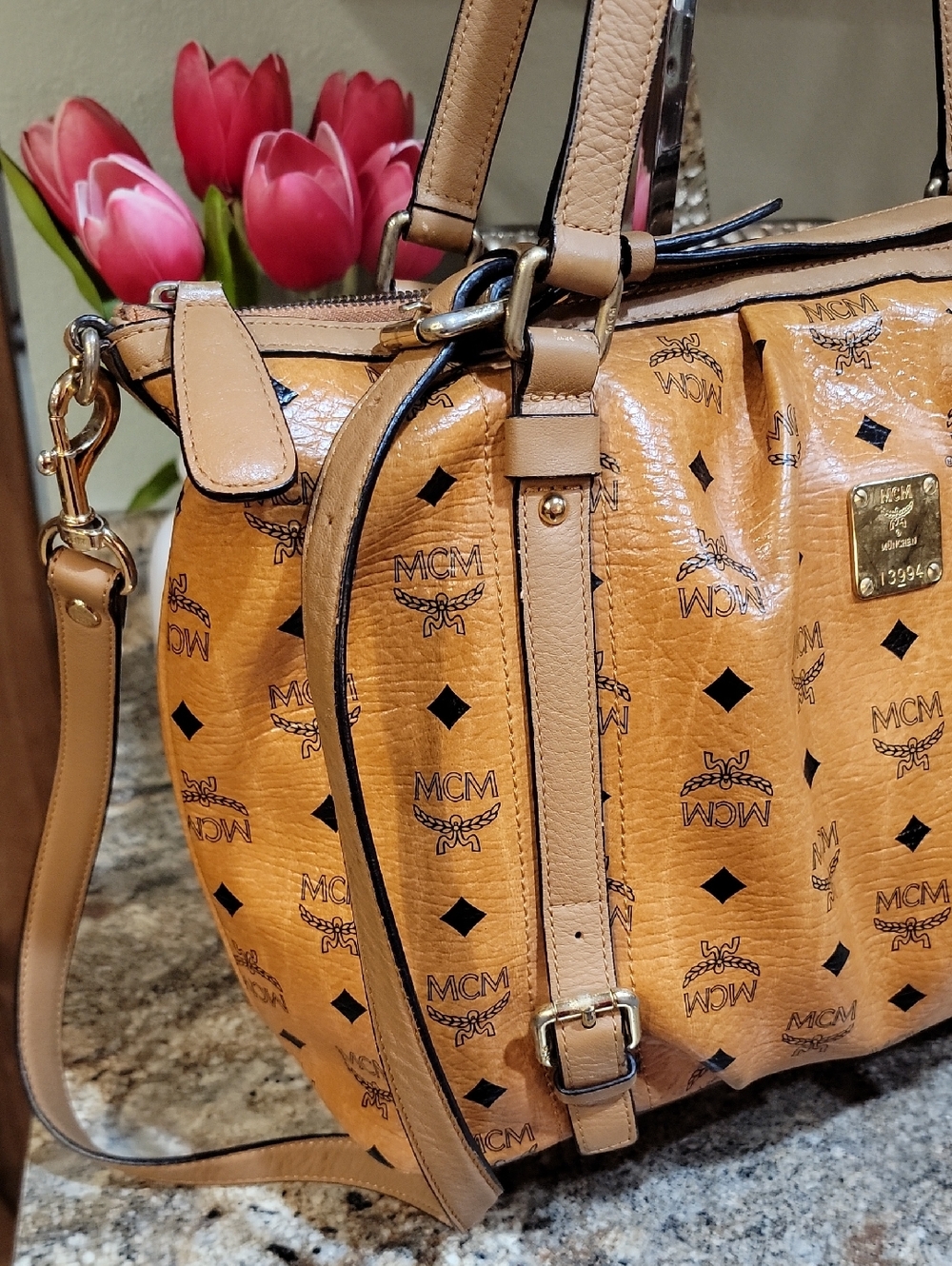 🌵MCM Cognac Brown Visetos Monogram Shoulder Bag/Crossbody - Picture 3 of 14